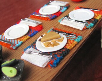 1:12 Dollhouse Miniature Placemat, Mexican Cocina Southwest Kitchen Decor Artisan Hand Woven Fiesta Style Bright Stripe Dining Table Mats