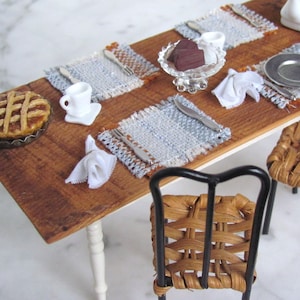 Dollhouse Miniature 1:12 Table Placemat, Artisan Modern Farmhouse Doll House Fairy Kitchen Rustic Woven Gray White Rust Dining Table Mat image 1