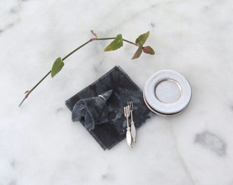 1:12 Dollhouse Miniature Napkins, Black & Gray Marble Modern Kitchen Table Dining Room Halloween Haunted Witch Ghost Doll House Cloth Linens