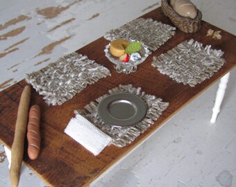 Dollhouse Miniature Placemat, 1:12 Scale Artisan Handmade Woven Rustic Kitchen Dining Table Linens, Doll House Furniture Decor Accessory