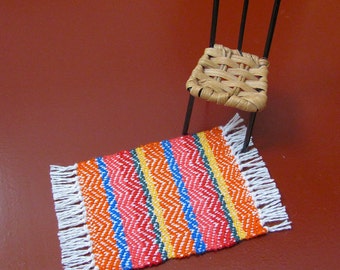 Bright Fiesta Stripe Rug, Dollhouse Miniature Artisan 1:12 Scale Spanish Mexican Southwest Desert Ranch Dining Kitchen Handmade Woven Rug