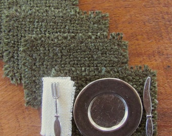 Dollhouse Placemats 1:12 Scale Miniature Handmade Artisan Furniture Doll House Dining Table Linens, Woven Green Rustic Cabin Farmhouse Decor