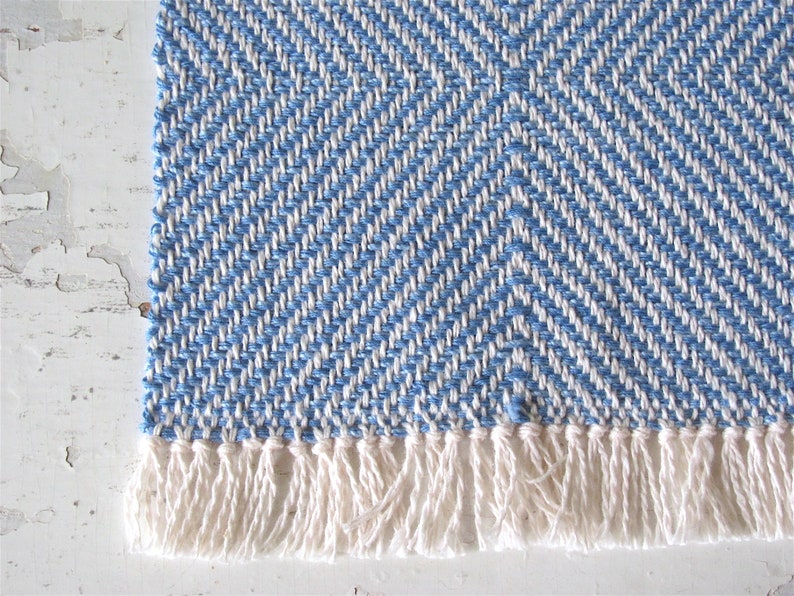 Dollhouse Miniature Rug, 1:12 Scale Artisan Doll House Furniture Modern Seaside Coastal Beach Scandinavian Light Blue White Hand Woven Rug image 5