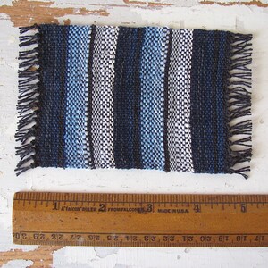 Ocean Blue Beige Stripe Carpet, 1:12 Scale Dollhouse Artisan Woven Miniature Rug, Modern Coastal Nautical Beach Cottage Furniture Accessory image 5