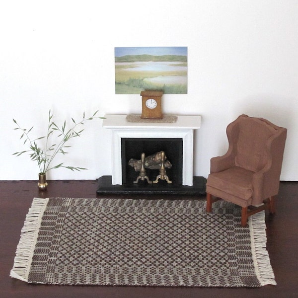 Dollhouse Miniature Rug, 1:12 Scale Artisan Furniture Colonial Doll House Living Room Bedroom Floor Carpet, Hand Woven Walnut Brown Doll Rug