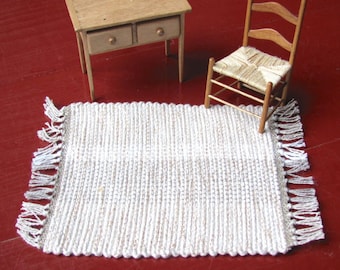 Dollhouse Miniature Rug, Artisan Furniture 1:12 Dolls House Rug Mini Country Cottage Farmhouse Rustic Cabin Hand Woven Small Beige Floor Mat