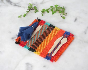 1:6 Dollhouse Miniature Placemat, Mexican Cocina Southwest Kitchen Decor Artisan Hand Woven Fiesta Style Bright Stripe Dining Table Mats