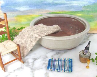 Dollhouse Miniature Kitchen Rug, Small Bath Mat, Door Mat, 1:12 Artisan Beach House Fairy Cottage Doll House Furniture, Fiesta Blue Rainbow