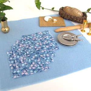 Dollhouse Miniature Blue Table Cloth Napkin Set, 1:12 Artisan Dolls House Furniture Spring Summer Garden Fairy Cottage Kitchen Dining Decor image 4