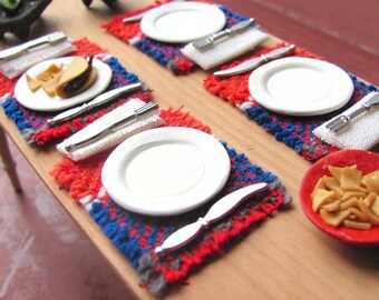 Dollhouse Miniature Placemat, 1:12 Artisan Handmade Woven Food, Dining, Kitchen Fiesta Table Mat for Spanish, Mexican, Southwest Doll House