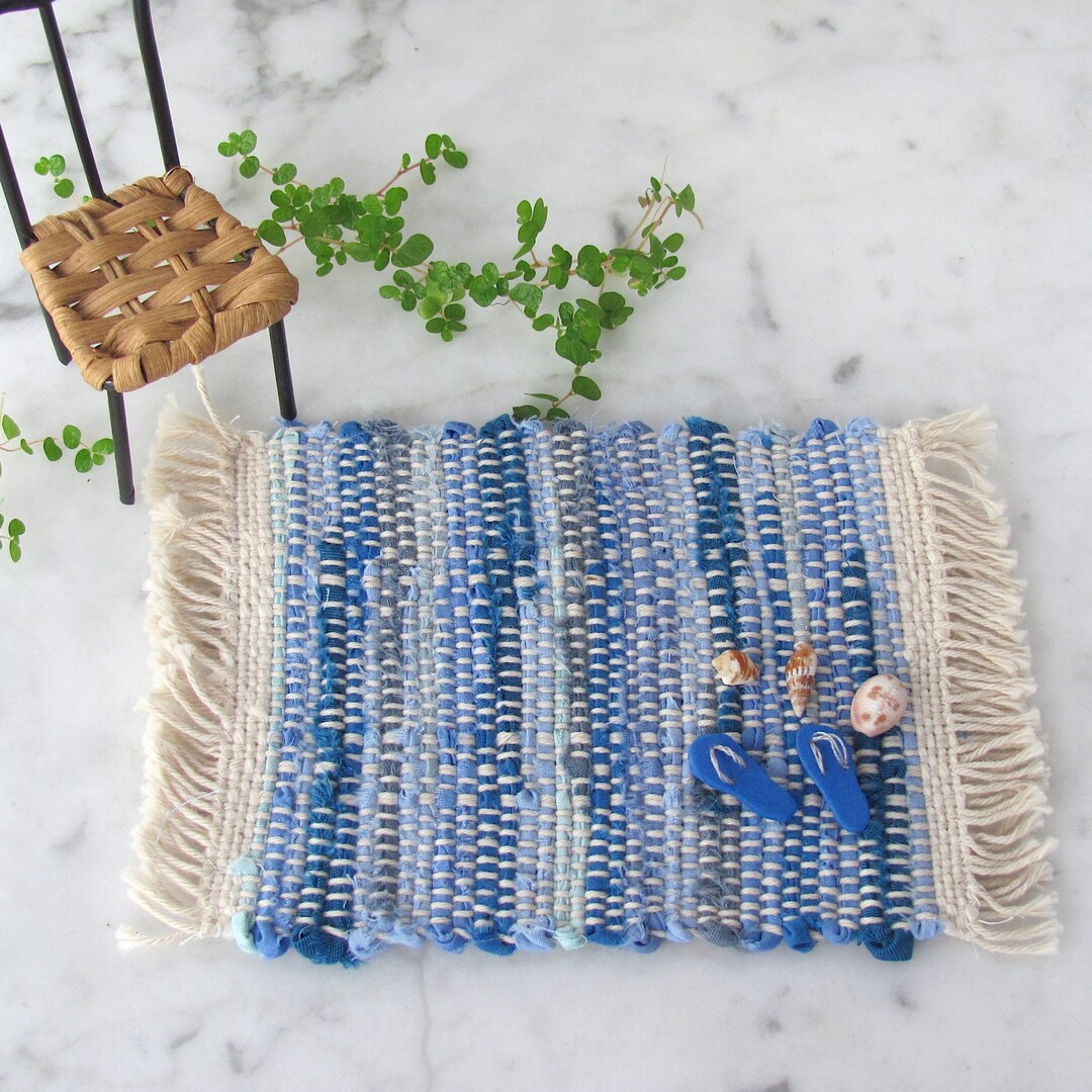 Loop Rag Rug Sea Dollhouse Miniature Rag Rug, 1:12 Artisan Handmade Woven in Nautical ...