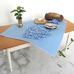 Dollhouse Miniature Blue Table Cloth Napkin Set, 1:12 Artisan Dolls House Furniture Spring Summer Garden Fairy Cottage Kitchen Dining Decor image 3