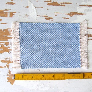 Dollhouse Miniature Rug, 1:12 Scale Artisan Doll House Furniture Modern Seaside Coastal Beach Scandinavian Light Blue White Hand Woven Rug image 6