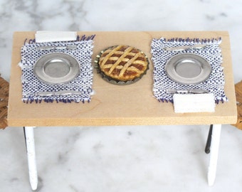 Modern Dollhouse Miniature Placemats for Dining Kitchen Table, 1:12 Artisan Furniture Doll House Farmhouse Decor Handmade Woven Purple Mats