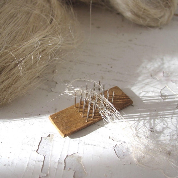 Flax Hackle, Flax Hetchel, Linen Flax Comb, 1:12 Scale Dollhouse Miniature Artisan Primitive Rustic Colonial Craft Yarn Spinning Fiber Tool