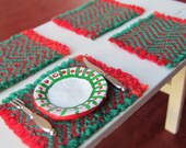 Dollhouse Miniatures Placemat, 1:12 Scale Artisan Doll House Furniture Mexican Southwest Fiesta Cinco de Mayo Red Green Decor, Hand Woven