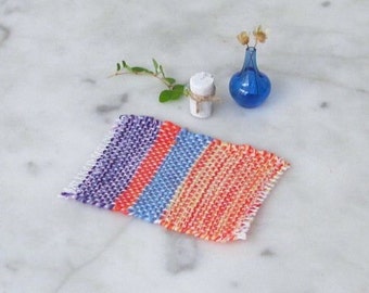 Dollhouse Miniature Dining Table Placemats, Bath Rug, 1:12 Scale Artisan Modern Beach Doll House Handmade Woven Fiesta Rainbow Kitchen Mats