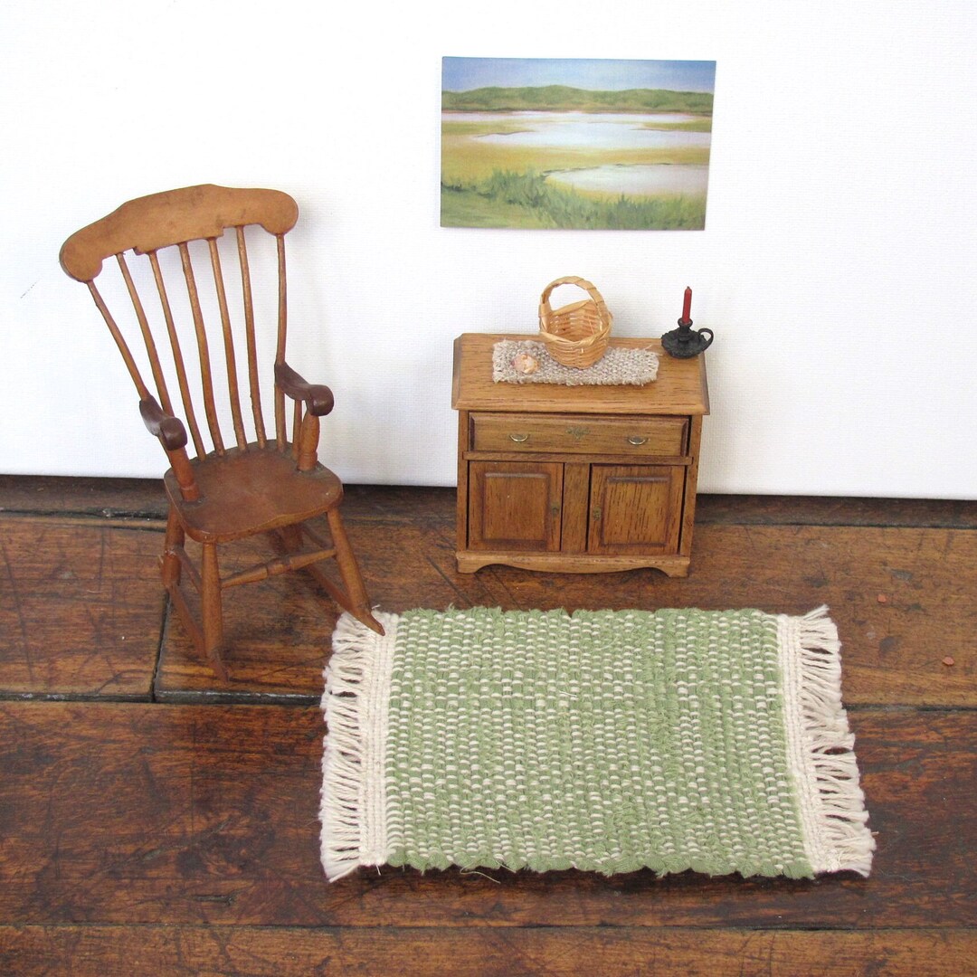 Dollhouse Rag Rug, Miniature Kitchen Bedroom Bath Mat, 1:12 Artisan ...