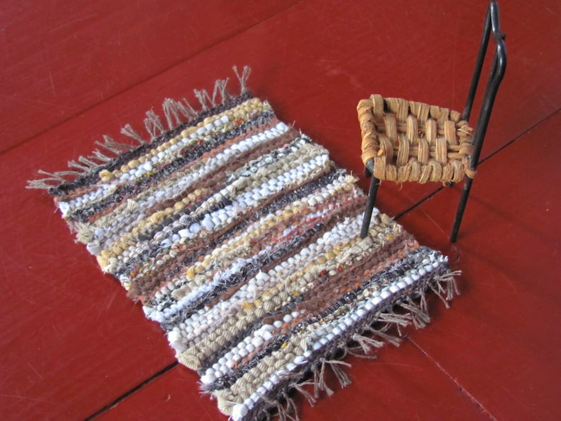 Dollhouse Miniature Rag Rug, 1:12 Scale Artisan Handmade Loom Woven for ...