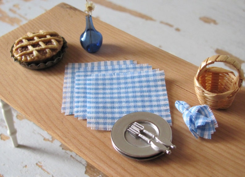 Red Check Folded Napkins Dollhouse Miniature Lot of 2