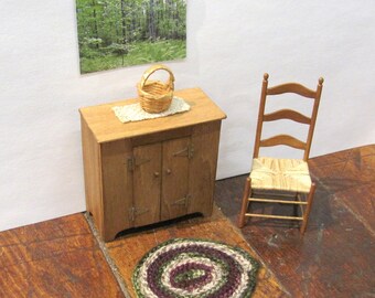 1:12 Miniature Dollhouse Oval Rug, Artisan Handmade Wool Carpet for Rustic Woodland Cabin, Modern Farmhouse, Country Shaker Furniture