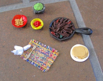 Dollhouse Miniature Kitchen Dining Placemats, 1:12 Scale Artisan Handmade Woven Fiesta Yellow Mexican Cocina Southwest Ranch Table Mats