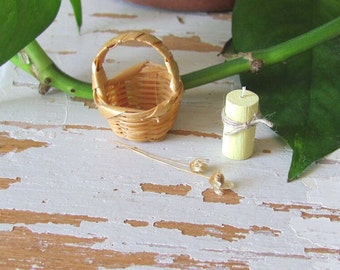 Lemon Yellow Dollhouse Miniature Tall Pillar Candle, 1:12 Artisan Handmade Bath Spa Bathroom Accessory for Zen Spiritual Harmony Tranquility