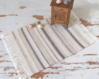 Etsy Pick! Dollhouse Miniature Artisan Rug, Handmade Woven Carpet in Brown Stripe for 1:12 Scale Rustic Modern Farmhouse Cottage Doll House