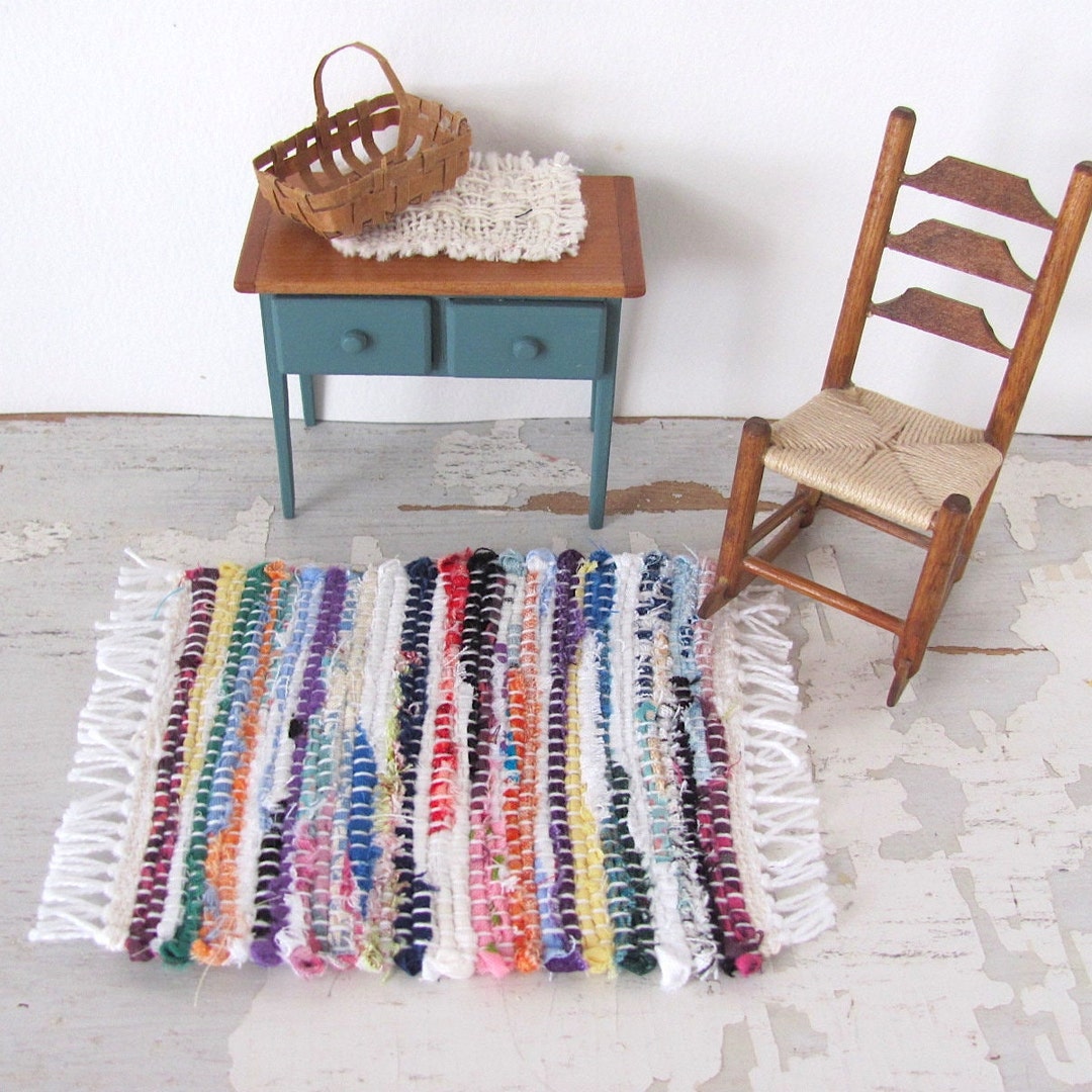 Hand Crafted Miniature Rugs Dollhouse Miniature Rag Rug, 1:12 Scale Artisan Handmade Woven Kitchen ...