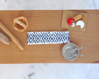 Dollhouse Miniature Table Runner, Artisan Handmade Woven Cloth Indigo Blue White 1:12 Scale Kitchen Dining Decor for Farmhouse Beach Cottage