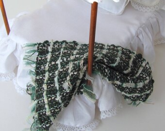 Dollhouse Miniature Bedding Throw Blanket, 1:12 Artisan Woven in Dark Green, Brown & White, Rustic Cabin Doll House Furniture Bedroom Accent