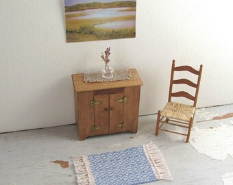 Dollhouse Miniature Rug 1:12 Scale Artisan Furniture Kitchen Bath Bedroom Beach Doll House Fairy Cottage Accessory Hand Woven Light Blue Rug