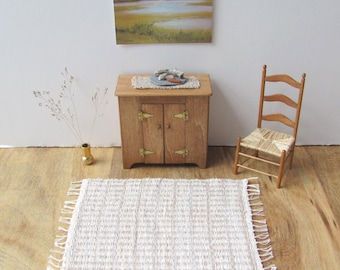 Dollhouse Miniature Woven Rug, Artisan Handmade Sand Beige Carpet, 1:12 Scale Doll House Furniture for Nautical Coastal Modern Beach Cottage