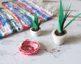 Dollhouse Miniature Coiled Basket, 1:12 Artisan Handmade Fiesta Red Yarn Bowl, Rustic Spanish, Mexican, Southwest Desert Decor Accessory