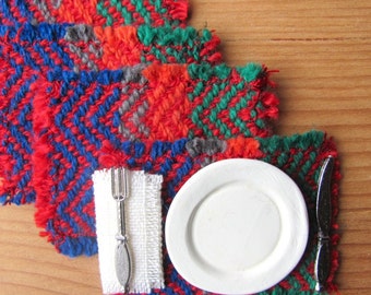 Dollhouse Miniature Placemats, Artisan Handmade Woven 1:12 Scale Southwest Mexican Kitchen, Day of the Dead, Cinco de Mayo Fiesta Food Decor