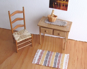 Woven Harvest Gold Rust Brown Dollhouse Miniature Rug Small Carpet for 1:12 Artisan Doll House Furniture Modern Scandinavian Farmhouse