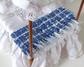 1:12 Dollhouse Miniatures Bedding Blanket, Bedroom Bed Throw, Scale Artisan Handmade Woven Blue White Modern Beach Cottage Cabin Furniture