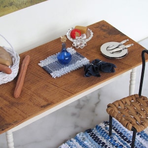 1:12 Dollhouse Miniature Placemat, Artisan Handmade Woven Navy Blue Stripe Kitchen Dining Table Mat, Nautical Seaside Beach Furniture Decor image 1