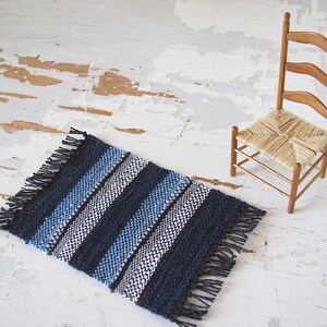 Ocean Blue Beige Stripe Carpet, 1:12 Scale Dollhouse Artisan Woven Miniature Rug, Modern Coastal Nautical Beach Cottage Furniture Accessory image 4