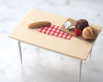 Dollhouse Miniature Table Runner, 1/24 Half Scale Doll House Cottage Cafe Picnic BBQ Kitchen Dining Room Furniture Red Gingham Check Decor