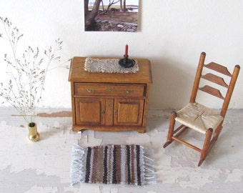 Dollhouse Miniature Rug, 1:12 Artisan Furniture Fairy Cottage Modern Rustic Cabin, Country Farmhouse Woodland Brown Handmade Woven Door Mat