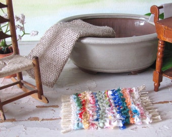 Dollhouse Miniature Bathroom Rug, Kitchen or Bath Mat, Handmade Woven 1:12 24 Artisan Furniture Accessory for Doll Cottage or Rustic Cabin