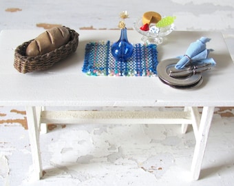 Dollhouse Miniature Placemat, 1:12 Artisan Woven Blue Fiesta Beach Country Farmhouse Kitchen or Dining Table Doll House Furniture Decor