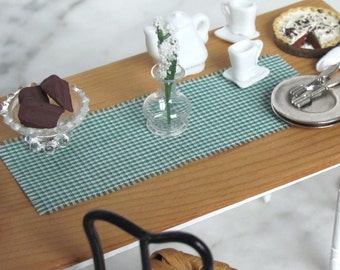 1:12 Scale Miniature Dollhouse Furniture Table Runner, Green Check Irish Country Cottage Kitchen Dining Room Decor St Patricks Day Christmas