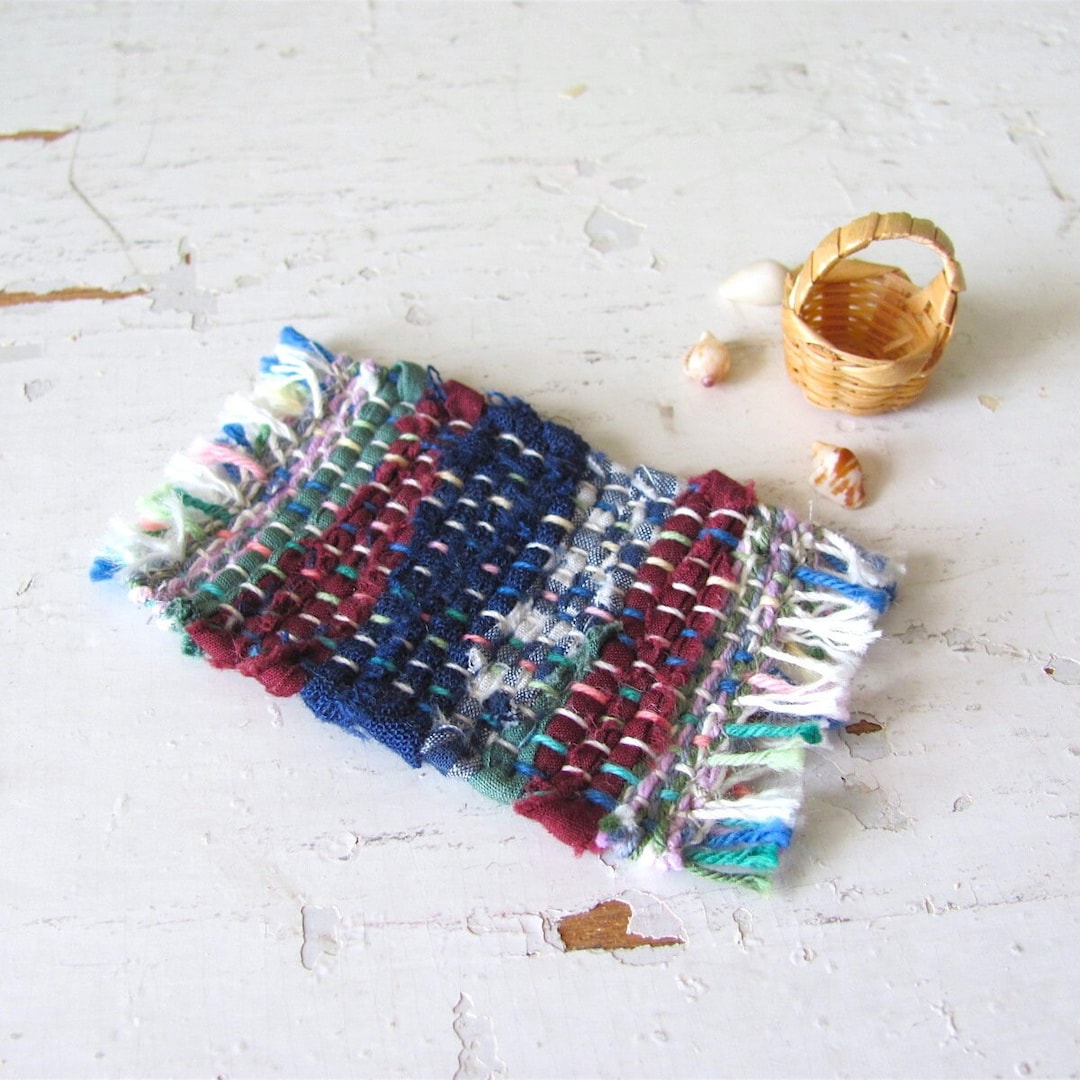 Hand Crafted Miniature Rugs Dollhouse Miniature Rag Rug, Kitchen or Bathroom Mat, 1:12 Artisan ...