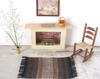 Dollhouse Rug, Miniature Carpet, 1:12 Scale Artisan Handmade Woven Woodland Green Brown Modern Cabin, Cottage Farmhouse Doll House Furniture