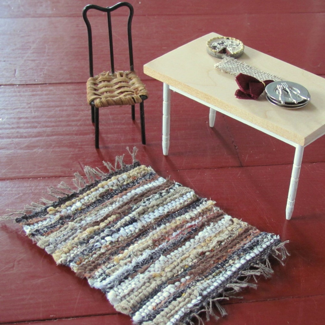 Dollhouse Miniature Rag Rug, 1:12 Scale Artisan Handmade Loom Woven for ...