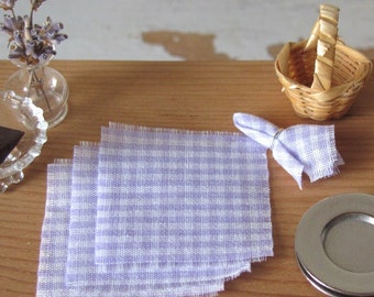 1:12 Scale Dollhouse Miniature Napkins Artisan Furniture Country Farmhouse Kitchen Fairy Picnic Table Lavender Purple Gingham Check Decor