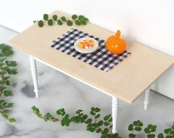 1:24 Scale Dollhouse Miniature Table Cloth, Kitchen Dining Room Black White Check Holiday Halloween Haunted Ghost Witch Doll House Decor