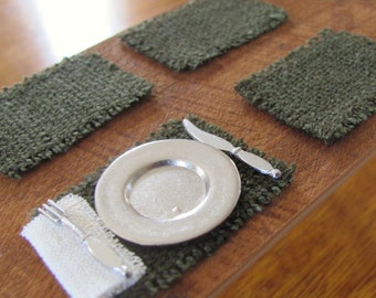 Dollhouse Placemats 1:12 Scale Miniature Handmade Artisan Furniture Fairy Doll House Rustic Cabin Farmhouse Woven Green Dining Table Linens